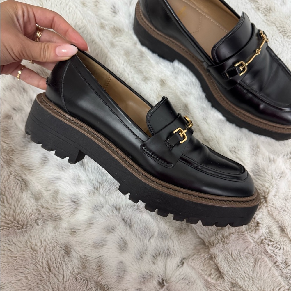 Sam Edelman Black Platform Loafers with Gold Detail